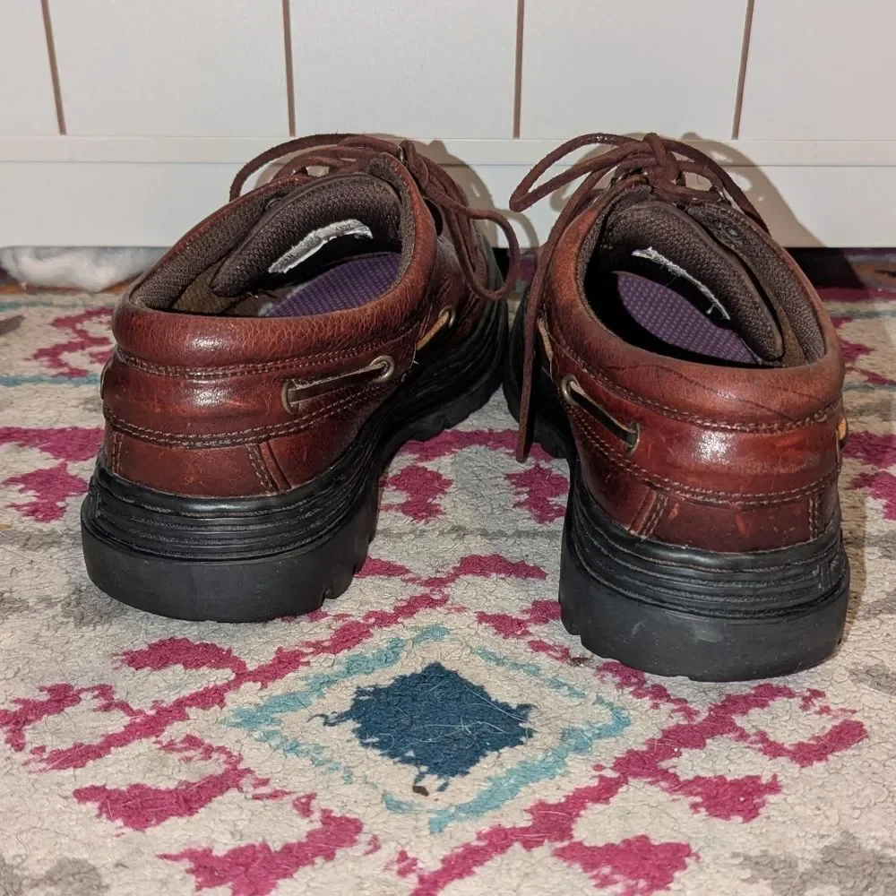 Timberland Y2K Men's Size 8.5 Three Hook‎ Cherry Brown Leather Boat Shoes Preppy